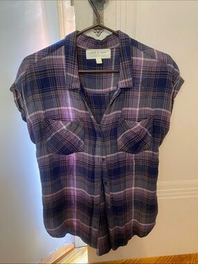 cloth & stone Purple and Gray Plaid Button-Up Shirt Size Small